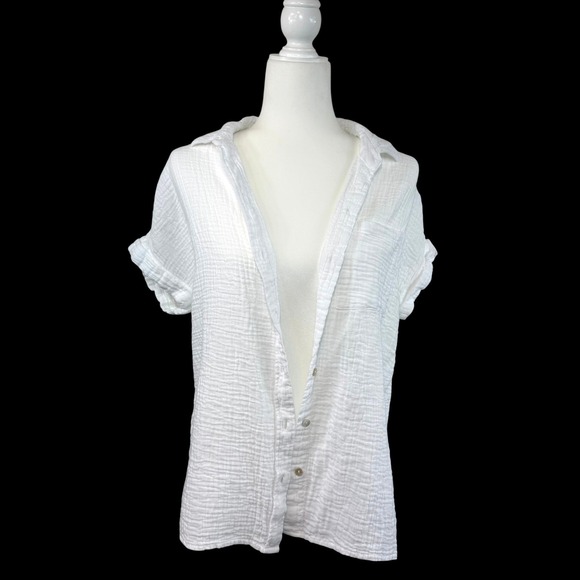 Lola River Tops - Lola River Cotton Gauze Button Up Shirt White Medium Coastal Beach Minimalist